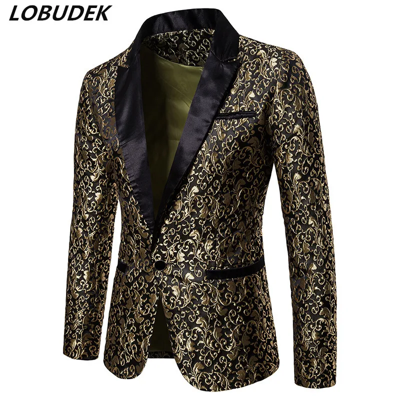 Lapel Golden Flower Print Blazers Men's Wedding Suit Jacket White Black Formal Coat Prom Singer Dancer Host Show Stage Costume
Lapel Golden Flower Print Blazers Men's Wedding Suit Jacket White Black Formal Coat Prom Singer Dancer Host Show Stage Costume