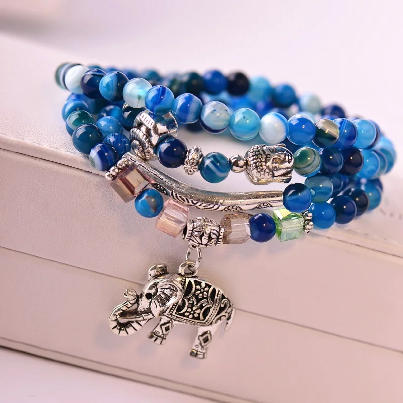 Classic Elephant Pendant Natural Stone Bracelet Multi-layer Blue and Green Elastic Beads Charm Bracelets For Women Bijoux
Classic Elephant Pendant Natural Stone Bracelet Multi-layer Blue and Green Elastic Beads Charm Bracelets For Women Bijoux
