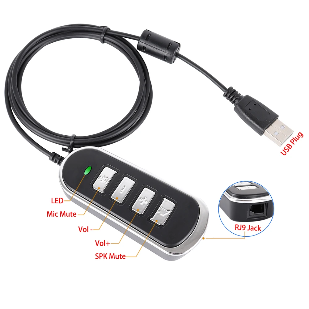 RJ9 Modular Socket to USB Adapter Cable with Mute Switch and Volume Control for Headset to PC computer for Skype
RJ9 Modular Socket to USB Adapter Cable with Mute Switch and Volume Control for Headset to PC computer for Skype
