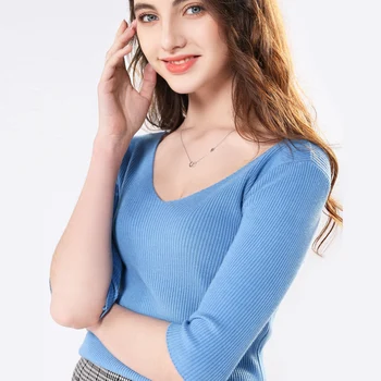 Women's Summer Sweater 2019 Half Sleeve Double Sided V-Neck Knitted Sexy Sweater Tees Slim Pullovers Korean Fashion Clothing
Women's Summer Sweater 2019 Half Sleeve Double Sided V-Neck Knitted Sexy Sweater Tees Slim Pullovers Korean Fashion Clothing