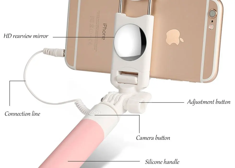 Universal Mini Selfie Stick For iPhone 6 6S plus For Xiaomi Huawei Samsung sony Mobile Phone Foldable Mirror Wired Selfie Sticks