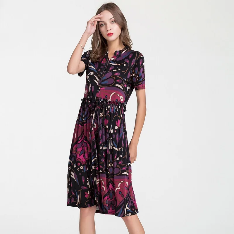 New Fashion Summer Women Dress Real Silk Dress Mid-calf V-neck Mid-waist Silk Loose Elegant OL Dress 9011
New Fashion Summer Women Dress Real Silk Dress Mid-calf V-neck Mid-waist Silk Loose Elegant OL Dress 9011