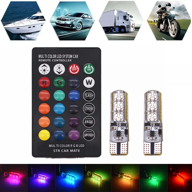 2PCs T10 6 Led 5050 RGB Multi Color Light Car Remote Control Bulbs DC 12V Car Accessories
2PCs T10 6 Led 5050 RGB Multi Color Light Car Remote Control Bulbs DC 12V Car Accessories