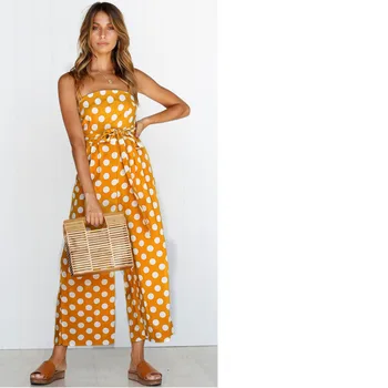 Lovely Dot Printed Overalls Strapless Sleeveless Sashes Bow Tie Long Wide Leg Jumpsuit For Women Casual Comfort Body Mujer wy*
Lovely Dot Printed Overalls Strapless Sleeveless Sashes Bow Tie Long Wide Leg Jumpsuit For Women Casual Comfort Body Mujer wy*