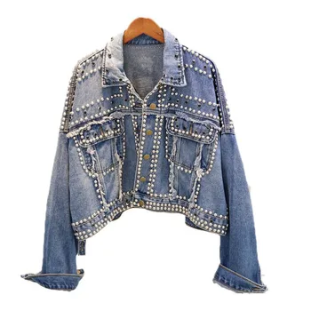 Spring Denim Womens basic Jacket coat Loose Coat Female 2019 Autumn Streetwear Fashion Heavy manual rivet studded denim Jacket
Spring Denim Womens basic Jacket coat Loose Coat Female 2019 Autumn Streetwear Fashion Heavy manual rivet studded denim Jacket