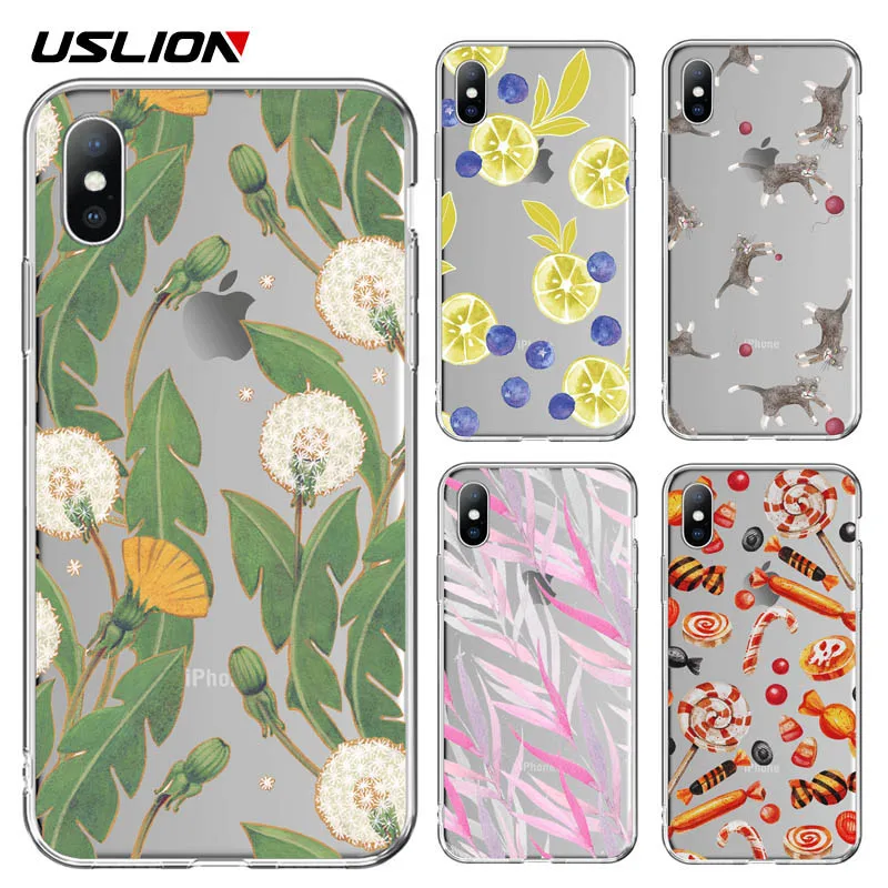 Прозрачные чехлы USLION с рисунками животных для iPhone X XR Xs Max 6 6s 7 8 Plus 5 5S SE мягкая