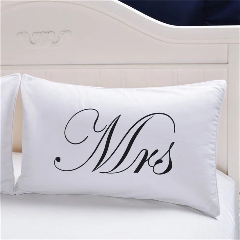 MR MRS Decorative White Couple Pillow Case Pillowcase Cover Home Decoration Gift One Pair Pillows Bedding Set Bedding Outlet(3)