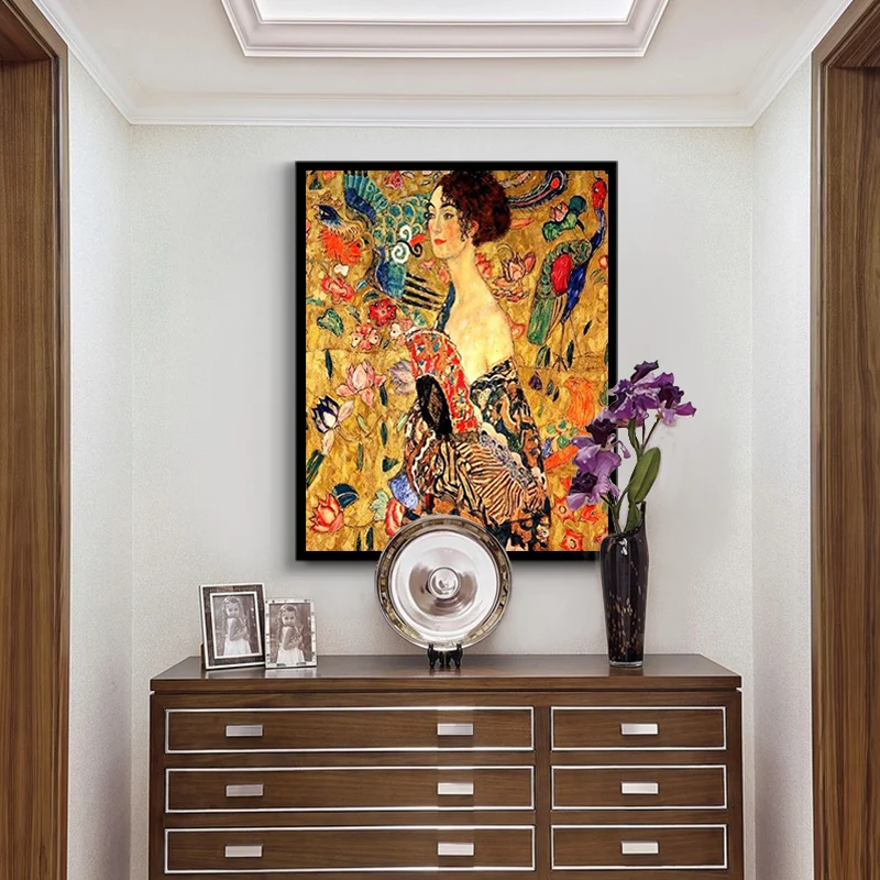 

DIY Coloring paint by numbers Woman with a fan Gustav Klimt pictures Abstract figure paintings by numbers with kits 40x50 framed