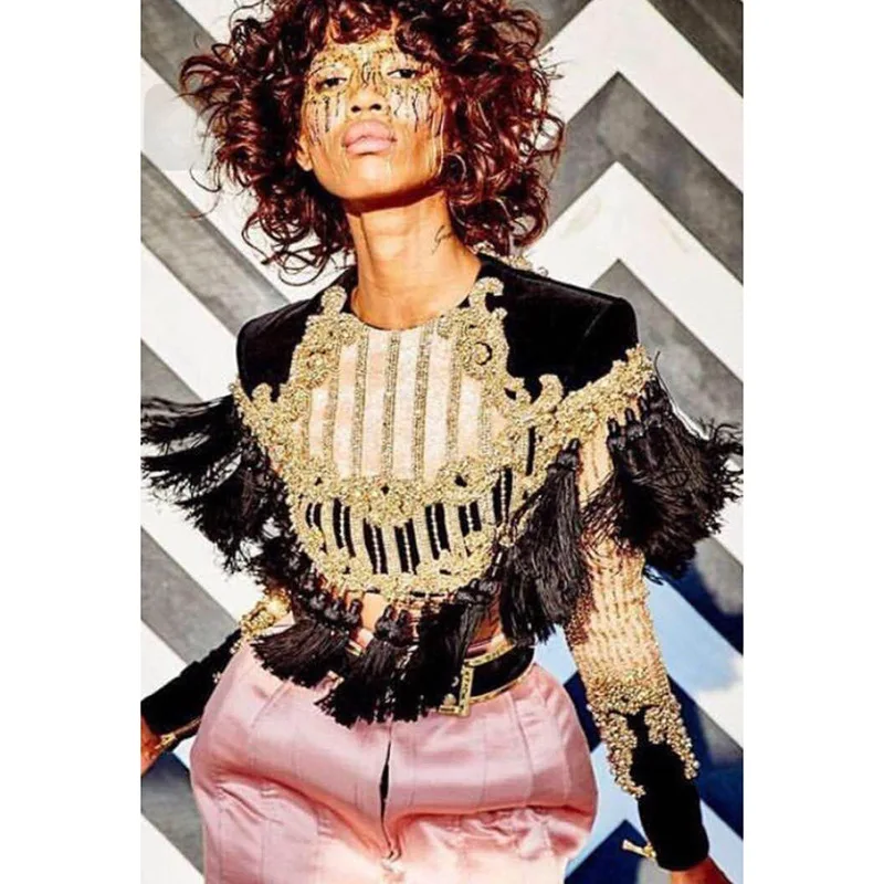 2017 Paris Fashion Exquisite Beaded Tassels Short Top Women Luxury Hot Drilling Gold Bling Tee Top
2017 Paris Fashion Exquisite Beaded Tassels Short Top Women Luxury Hot Drilling Gold Bling Tee Top