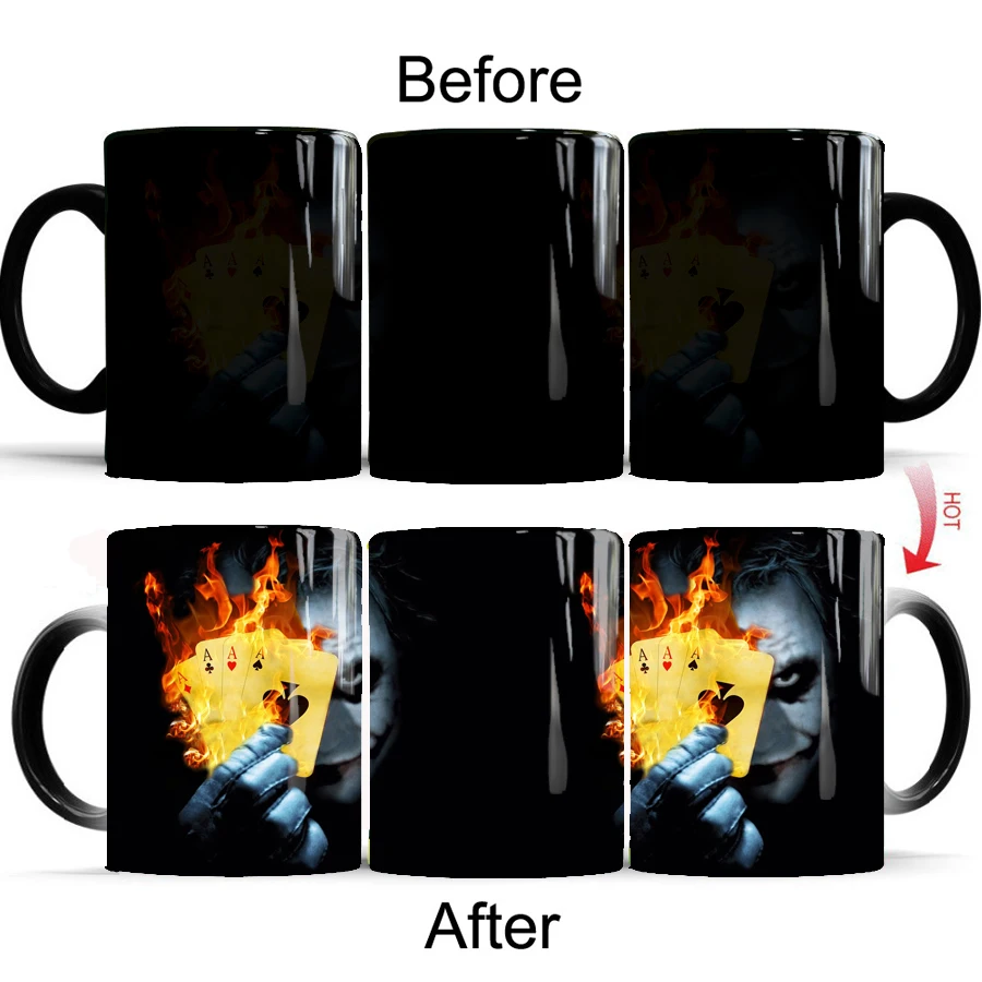 1pcs Joker Mugs Poker Heat Reveal Coffee Cup Magical Heat Sensitive Color Changing Mug 350ML Magic Water Cups
1pcs Joker Mugs Poker Heat Reveal Coffee Cup Magical Heat Sensitive Color Changing Mug 350ML Magic Water Cups
