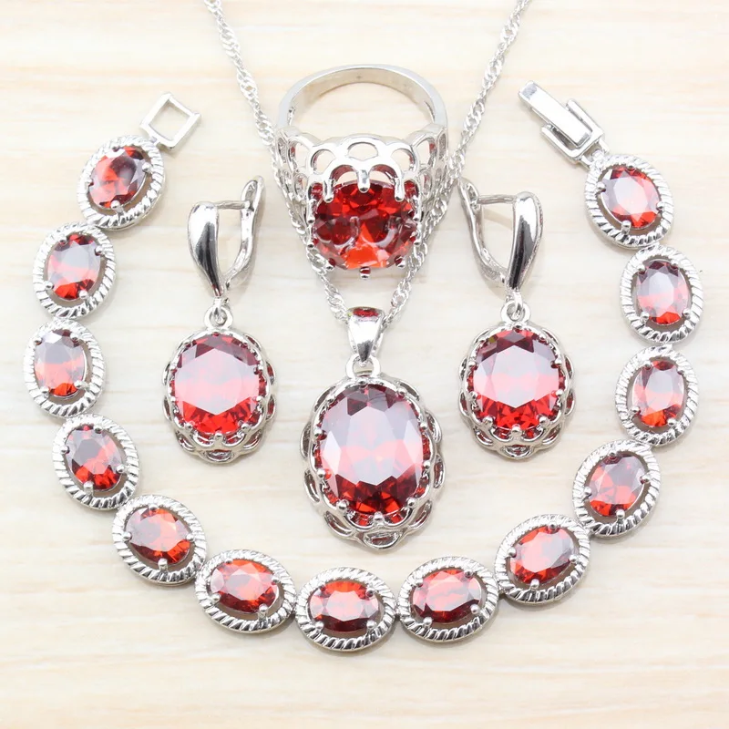 925 Sterling Silver Excellent Flower Women Wedding 4PCS Jewelry Sets Red Garnet Ring Size 6/7/8/9/10 Bracelet Length 18CM JS36
925 Sterling Silver Excellent Flower Women Wedding 4PCS Jewelry Sets Red Garnet Ring Size 6/7/8/9/10 Bracelet Length 18CM JS36