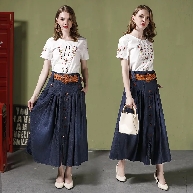 2018 Summer new arrival women's fashion denim skirts long pleated skirts high waist slit denim elastic waist skirts 1023
2018 Summer new arrival women's fashion denim skirts long pleated skirts high waist slit denim elastic waist skirts 1023