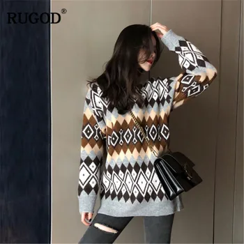 RUGOD Vintage Round Neck Sweater women 2019 casual long sleeve geometeric printed pullovers Fashion office lady knitted sweater
RUGOD Vintage Round Neck Sweater women 2019 casual long sleeve geometeric printed pullovers Fashion office lady knitted sweater