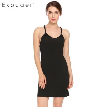 

Ekouaer Women Summer Sexy Sleepwear Spaghetti Strap Nightgown V-Neck Chemise Sleepshirt Slit Hem Lounge Dress Homewear Nighty