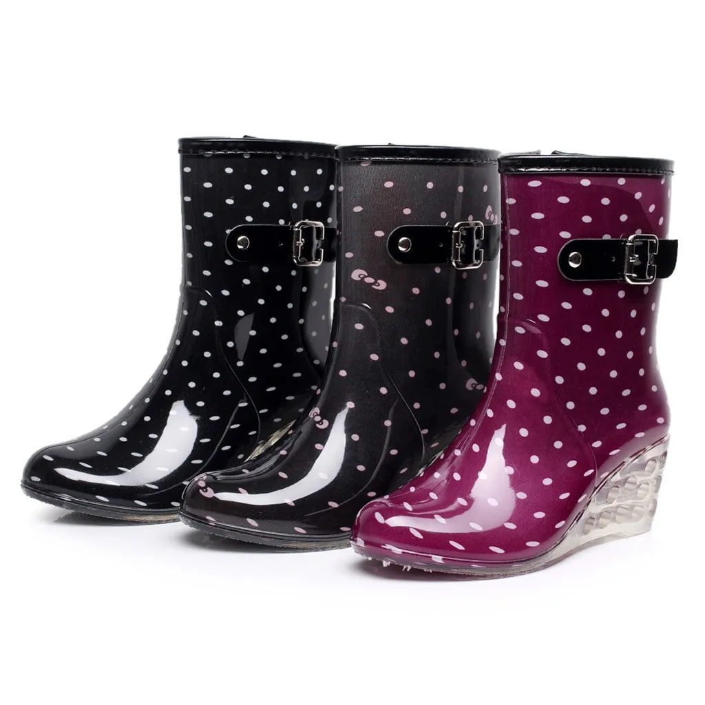 Waterproof Women Rain Boot Punk Style Mid Snow Boots Women's Non-Slip Rain Boots Polka-dot transparent heel Outdoor Wedge Shoes
Waterproof Women Rain Boot Punk Style Mid Snow Boots Women's Non-Slip Rain Boots Polka-dot transparent heel Outdoor Wedge Shoes