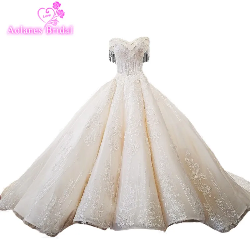 2018 Arabic Champagne Natural White Lace Sleeveless Long Train Lace Up Waves Ball Gown Off The Shoulder Princess Wedding Dresses
2018 Arabic Champagne Natural White Lace Sleeveless Long Train Lace Up Waves Ball Gown Off The Shoulder Princess Wedding Dresses
