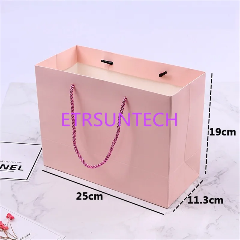 

300pcs High quality Pink paper Gift bag with handle 25*11.3*19cm /wedding birthday party gift package bags / Christmas new year
