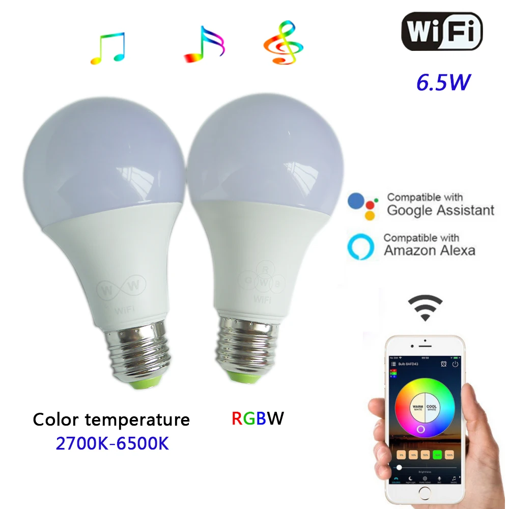 6.5W WiFi Smart LED Bulb E27 Wifi APP Remote Control Color temperature/RGBW Timing Light Bulb for andriod 2.3 or IOS8.0 & above
6.5W WiFi Smart LED Bulb E27 Wifi APP Remote Control Color temperature/RGBW Timing Light Bulb for andriod 2.3 or IOS8.0 & above