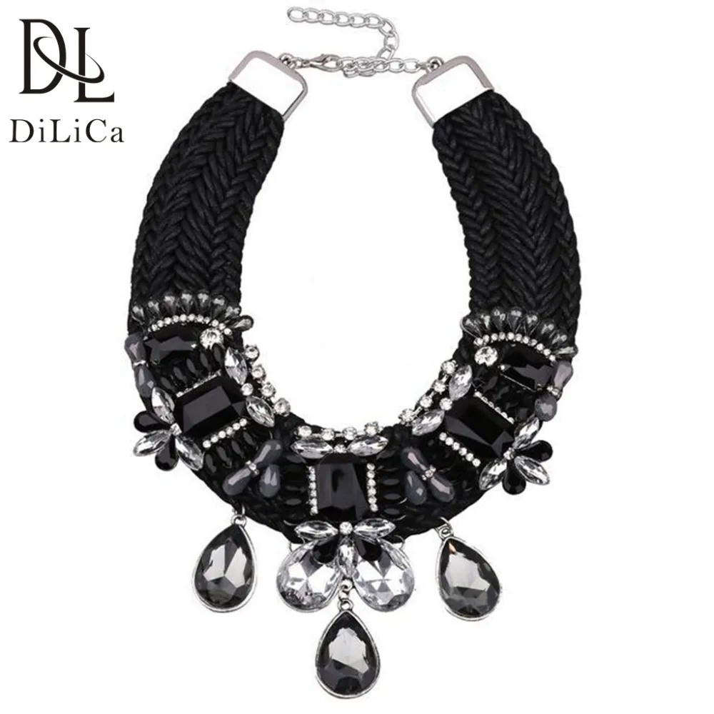 DiLiCa Bohemian Crystal Statement Necklace for Women Hand-knit Choker Pendant Vintage Flower Chunky Necklaces Jewelry | Украшения и