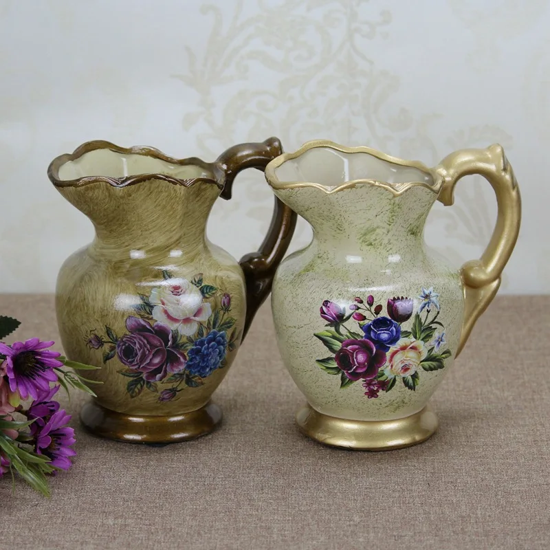 Image Height17cm European Flower Vase Ceramic Decorative Vases for Home Decor Print Floral Ceramic Vases Retro Artificial Flower Vases