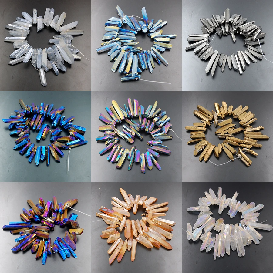 5Strands/Lot Metallic Titanium Coated Natural Druzy Quartz Crystal Multi Colored Side Drilled Stick Loose Beads 7.5" 3x15-6x25mm
5Strands/Lot Metallic Titanium Coated Natural Druzy Quartz Crystal Multi Colored Side Drilled Stick Loose Beads 7.5" 3x15-6x25mm