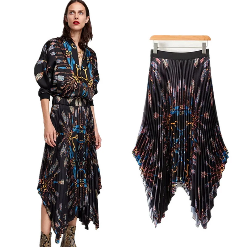 COZARII 2018 BTS skirt women england style pleated print chain asymmetric natural mid-calf skirts womens plus size
COZARII 2018 BTS skirt women england style pleated print chain asymmetric natural mid-calf skirts womens plus size
