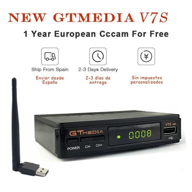 GT MEDIA V7S HD Digital Satellite TV receiver with 1 Year cccam cline server Free for Spain Spanish PayTV Support PowerVu DVB-S2
GT MEDIA V7S HD Digital Satellite TV receiver with 1 Year cccam cline server Free for Spain Spanish PayTV Support PowerVu DVB-S2