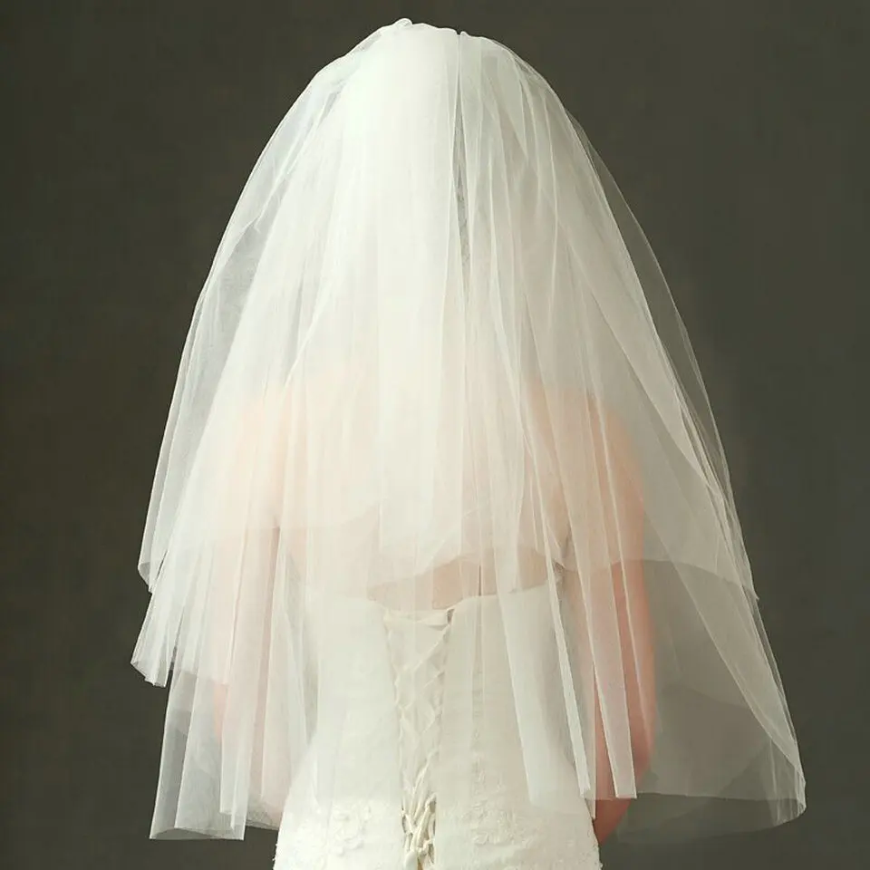 Модная свадебная вуаль Простой Тюль Белый цвет слоновой кости двухслойная