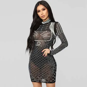 Wholesale 2019 Newest Women dress Black long sleeve Beading Mesh perspective Sexy Celebrity party dress (H2857)
Wholesale 2019 Newest Women dress Black long sleeve Beading Mesh perspective Sexy Celebrity party dress (H2857)