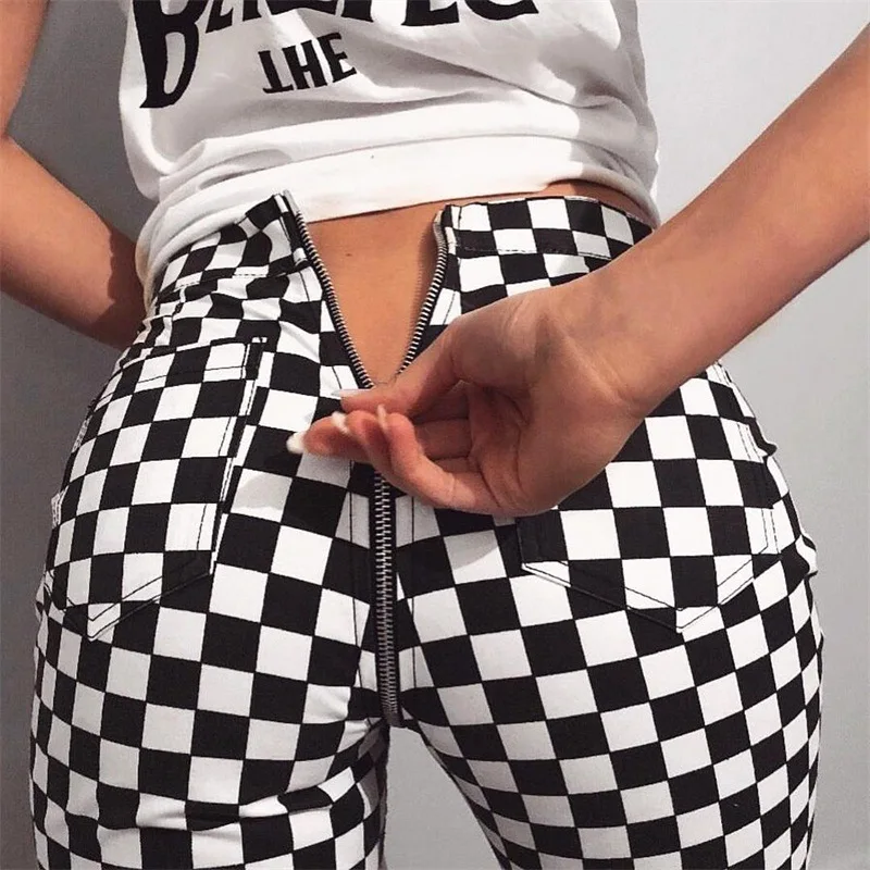 Women Hip Hop Sexy Back Zipper Pants Black White Plaid Trousers Women Casual Skinny Pencil Pants Woman Sweatpants
Women Hip Hop Sexy Back Zipper Pants Black White Plaid Trousers Women Casual Skinny Pencil Pants Woman Sweatpants