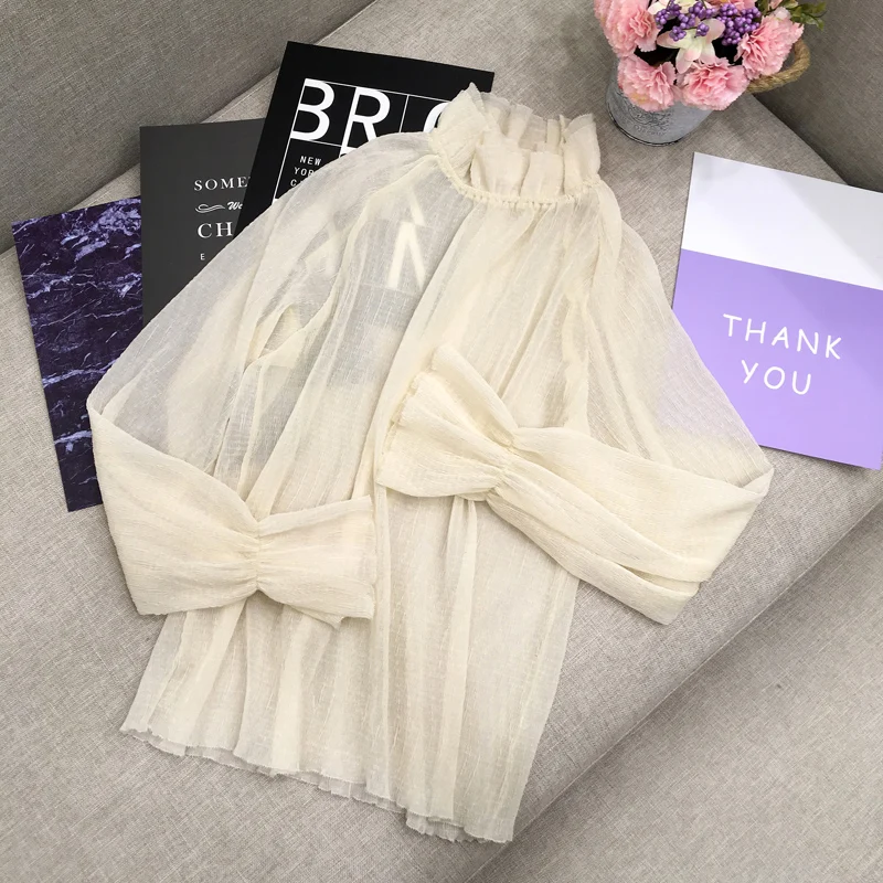 women lace blouse ruffled collar puff sleeve beige princess chiffon see-through elegant shirts fashion tops 0.095 12.99
women lace blouse ruffled collar puff sleeve beige princess chiffon see-through elegant shirts fashion tops 0.095 12.99