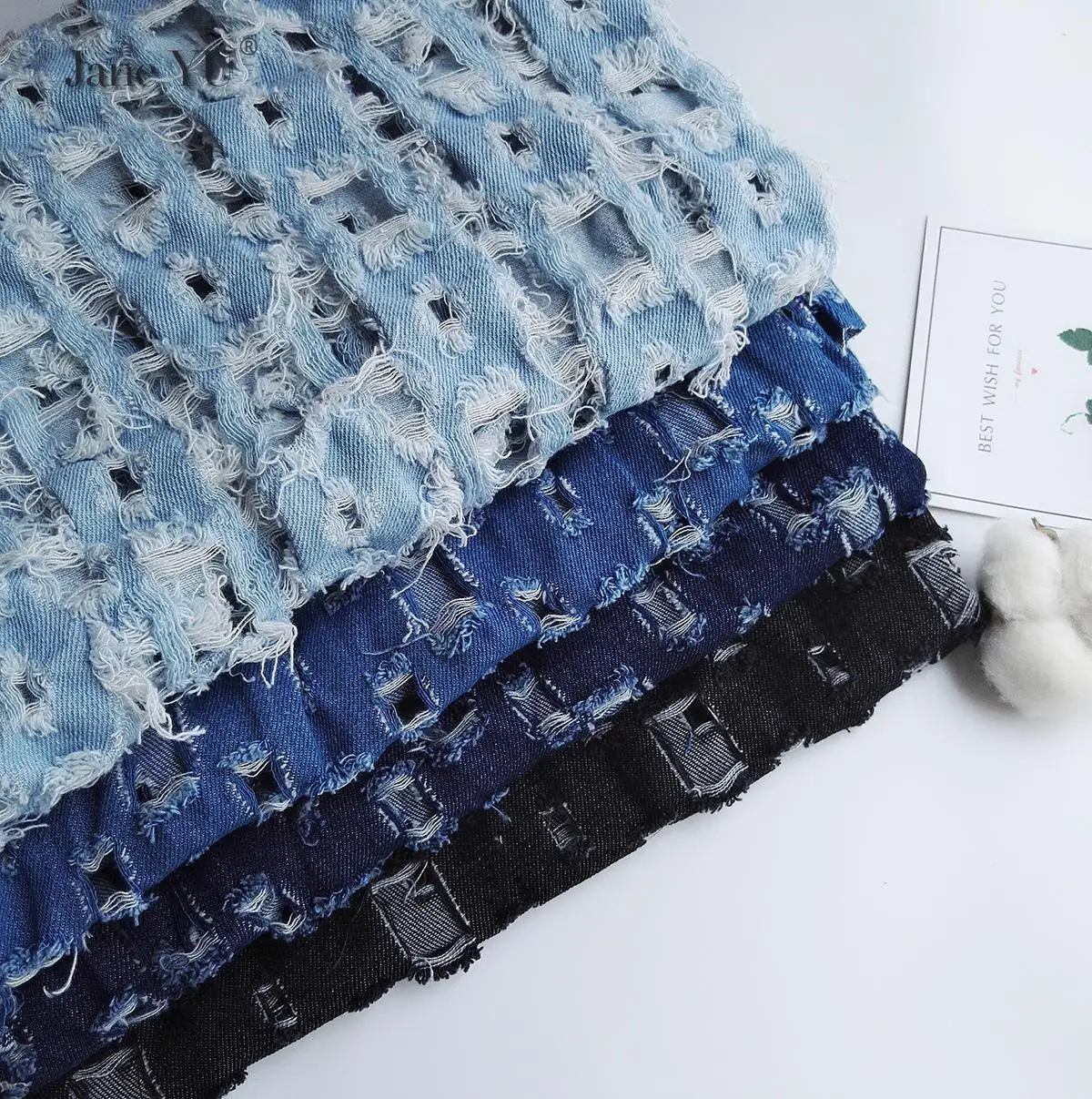 JaneYU 2019 New Fashion Blue Hole Washing Denim Fabric Reconstruction Of Denim Texture DIY Fabric
JaneYU 2019 New Fashion Blue Hole Washing Denim Fabric Reconstruction Of Denim Texture DIY Fabric