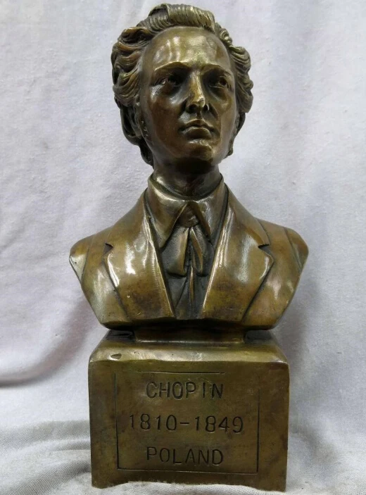 10" China brass copper carved fine Poland musician Chopin Sculpture Statue | Дом и сад