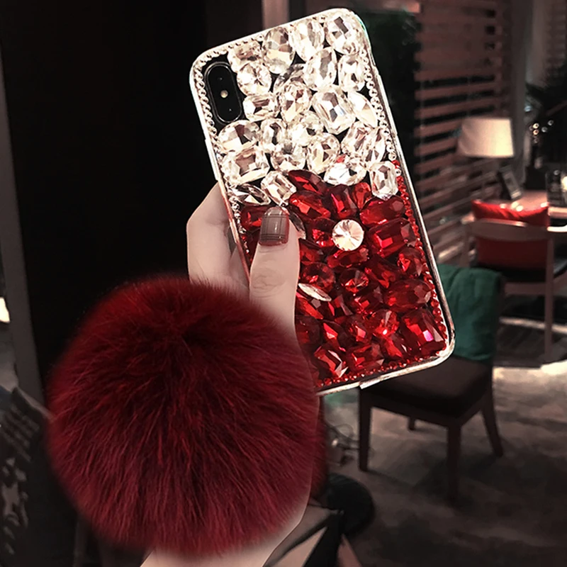 

Luxury Bling Crystal Rhinestone Hairball Case Cover For Xiaomi Redmi9A 9C Note8 9Pro Note10S Note11 Pro 12Pro Diamond Capa Cases