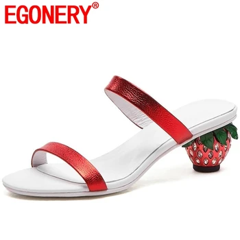 EGONERY cow leather woman red strawberry slippers fashion summer crystal party 5cm med heels mules shoes cute girl slides
EGONERY cow leather woman red strawberry slippers fashion summer crystal party 5cm med heels mules shoes cute girl slides