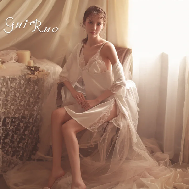 4 Piece Set Women Cardigan Robe Nightdress V-neck Sexy Lace Long Robes Lady Nightgown Sleepdress Homedress Homewear Night Dress
4 Piece Set Women Cardigan Robe Nightdress V-neck Sexy Lace Long Robes Lady Nightgown Sleepdress Homedress Homewear Night Dress