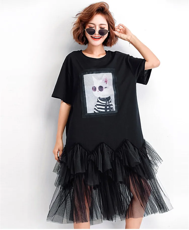 Women Stylish Black Mesh Spliced Dress Elegant Irregular Mesh Cake Dress O-Neck Short Sleeve Pullovers Dresses
Women Stylish Black Mesh Spliced Dress Elegant Irregular Mesh Cake Dress O-Neck Short Sleeve Pullovers Dresses
