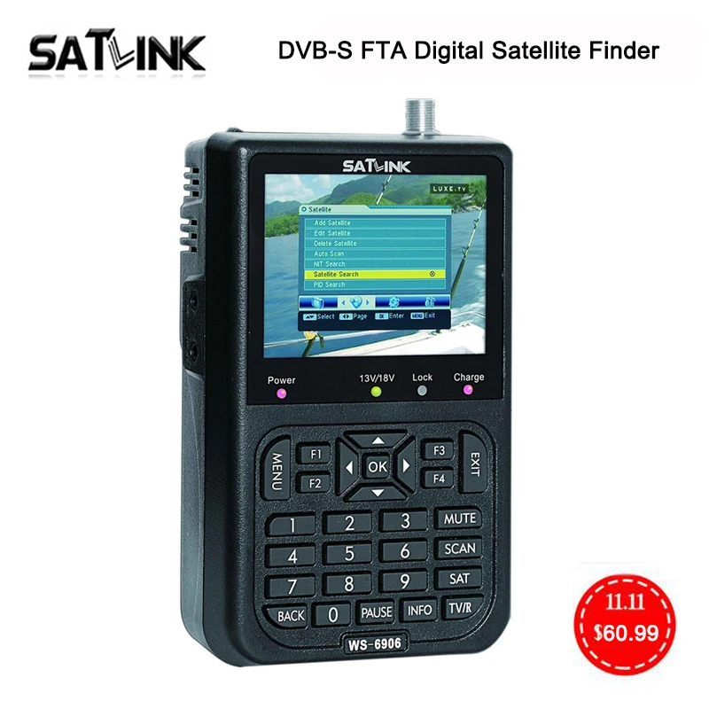

Satlink WS-6906 satellite finder DVB-S FTA digital satellite meter 3.5" Inch LCD C&KU Band MPEG-2 Satellite Signal Finder