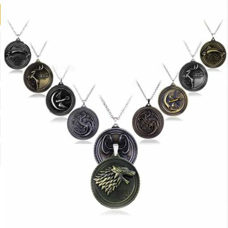19 styles HBO Game of Thrones Necklace House Stark Winter Is Coming Bronze 2" Metal Family Crest Pendant jewelry Souvenirs
19 styles HBO Game of Thrones Necklace House Stark Winter Is Coming Bronze 2" Metal Family Crest Pendant jewelry Souvenirs
