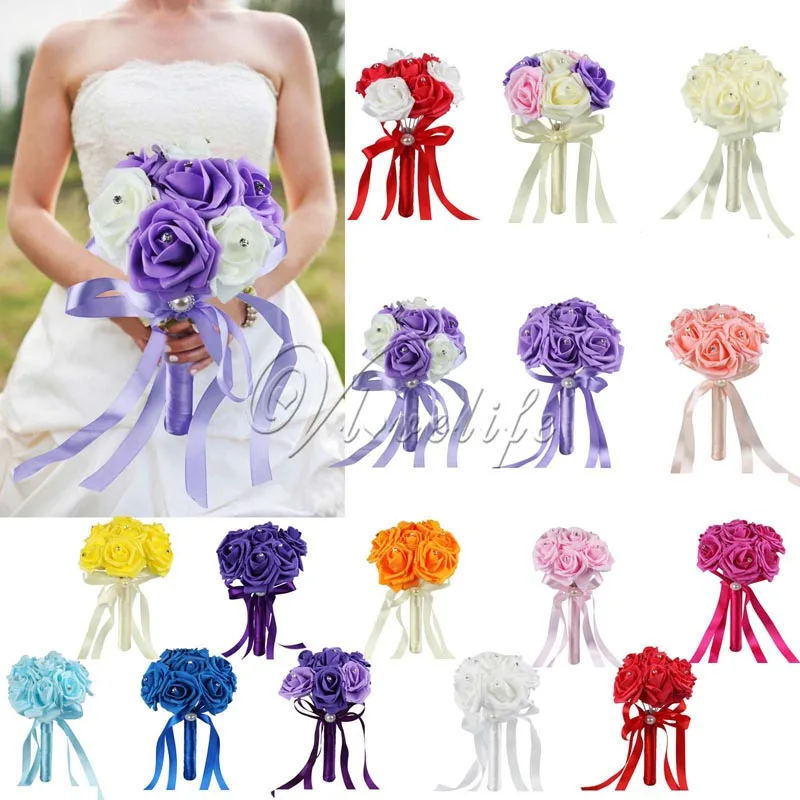 Wedding Favors Bridal Bouquet Artificial Foam Rose Flowers with Silk Ribbons Pearls Rhinestone Wedding Event Party Decor
Wedding Favors Bridal Bouquet Artificial Foam Rose Flowers with Silk Ribbons Pearls Rhinestone Wedding Event Party Decor
