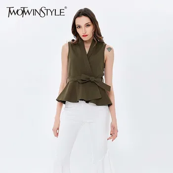 TWOTWINSTYLE Belt Waistcoat For Women Sleeveless V Neck High Waist Ruffles Coats Female Spring 2020 Fashion Plus Size Clothing
TWOTWINSTYLE Belt Waistcoat For Women Sleeveless V Neck High Waist Ruffles Coats Female Spring 2020 Fashion Plus Size Clothing