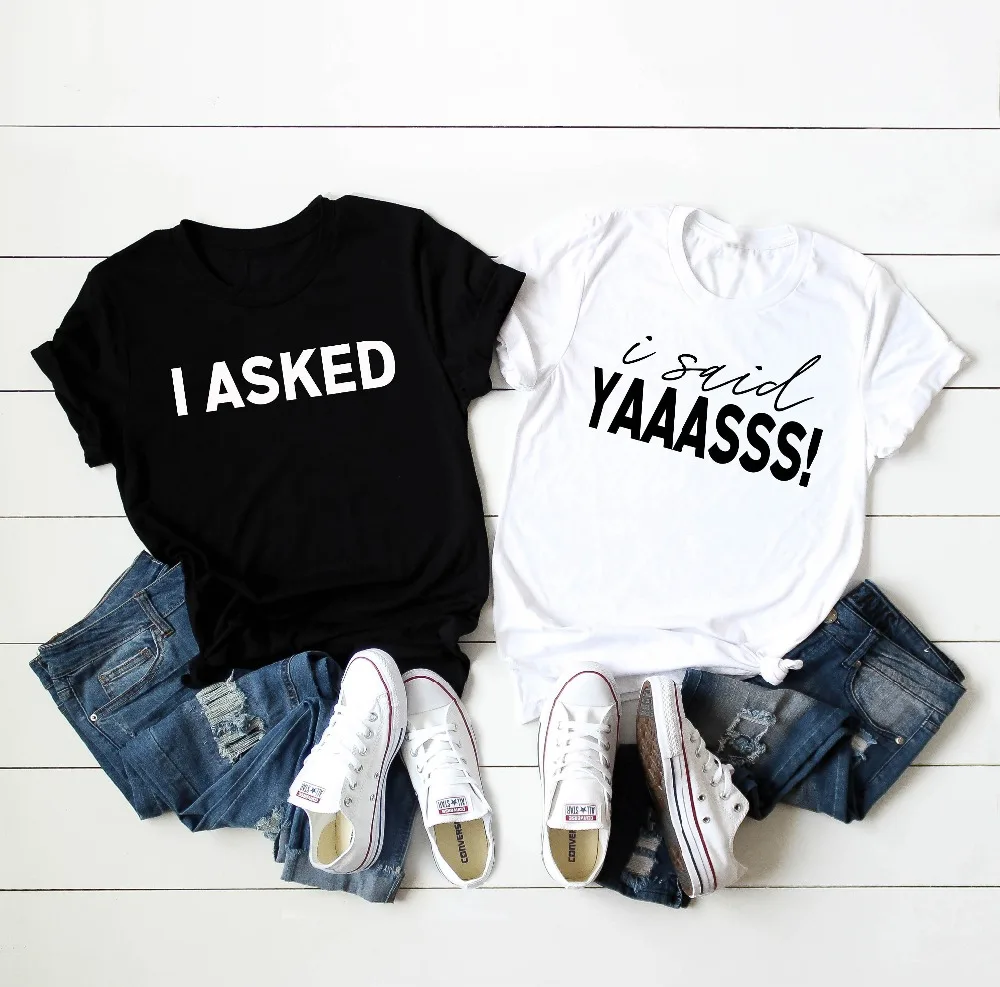 I asked I said Yes Couples Shirt Set Engagemen t-Shirt Fiance Future Mr and Mrs Shirts Aesthetic tee ladies Feminina top tee 
I asked I said Yes Couples Shirt Set Engagemen t-Shirt Fiance Future Mr and Mrs Shirts Aesthetic tee ladies Feminina top tee