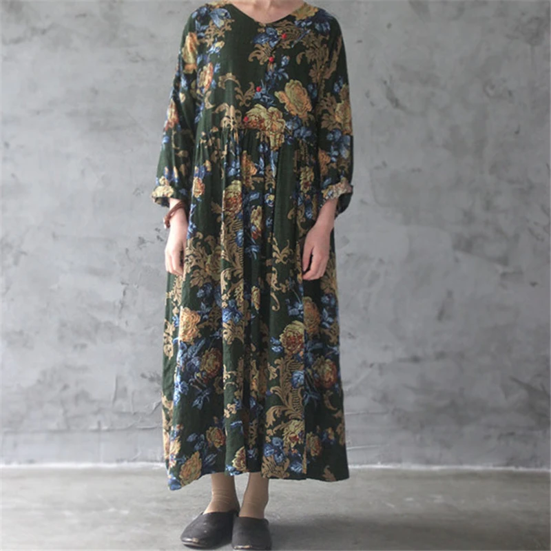 Johnature Vintage Dress 2019 New Autumn Women Cotton Thin Comfortably Print Floral O-Neck Loose Regular Navy Bule Vintage Green
Johnature Vintage Dress 2019 New Autumn Women Cotton Thin Comfortably Print Floral O-Neck Loose Regular Navy Bule Vintage Green