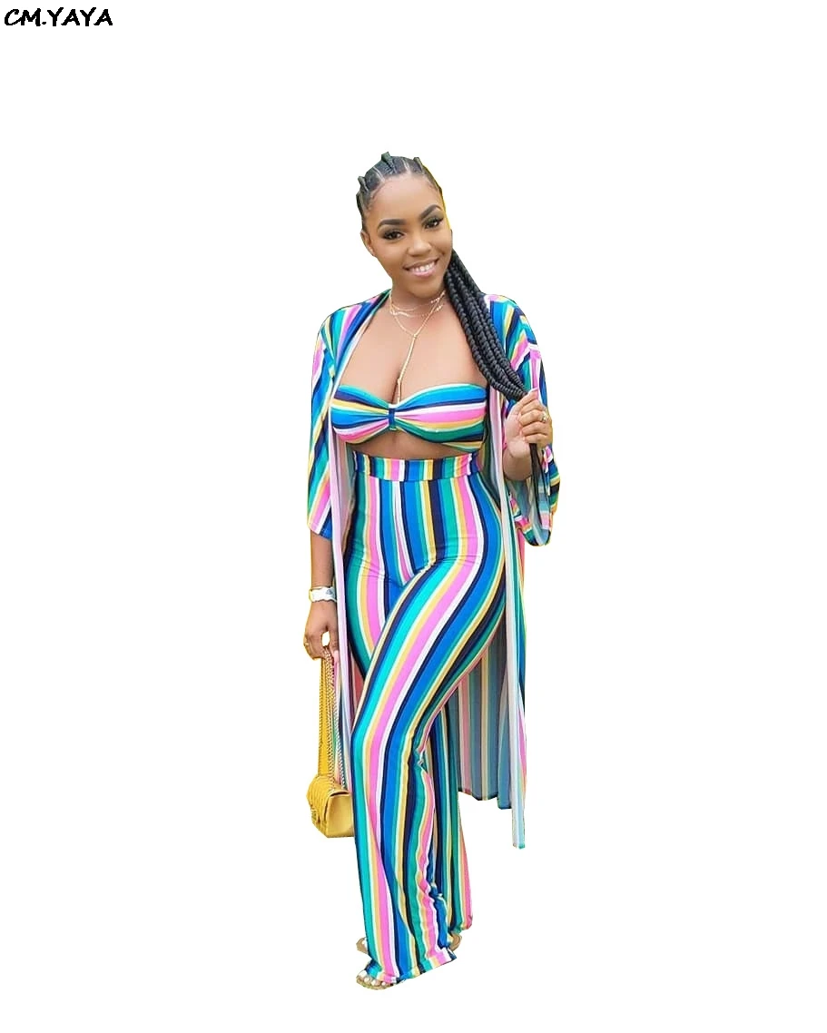 Women summer beach colorful striped print strapless top x-long cloack straight pants suit 3pcs set bohemian tracksuit GLDM8072
Women summer beach colorful striped print strapless top x-long cloack straight pants suit 3pcs set bohemian tracksuit GLDM8072
