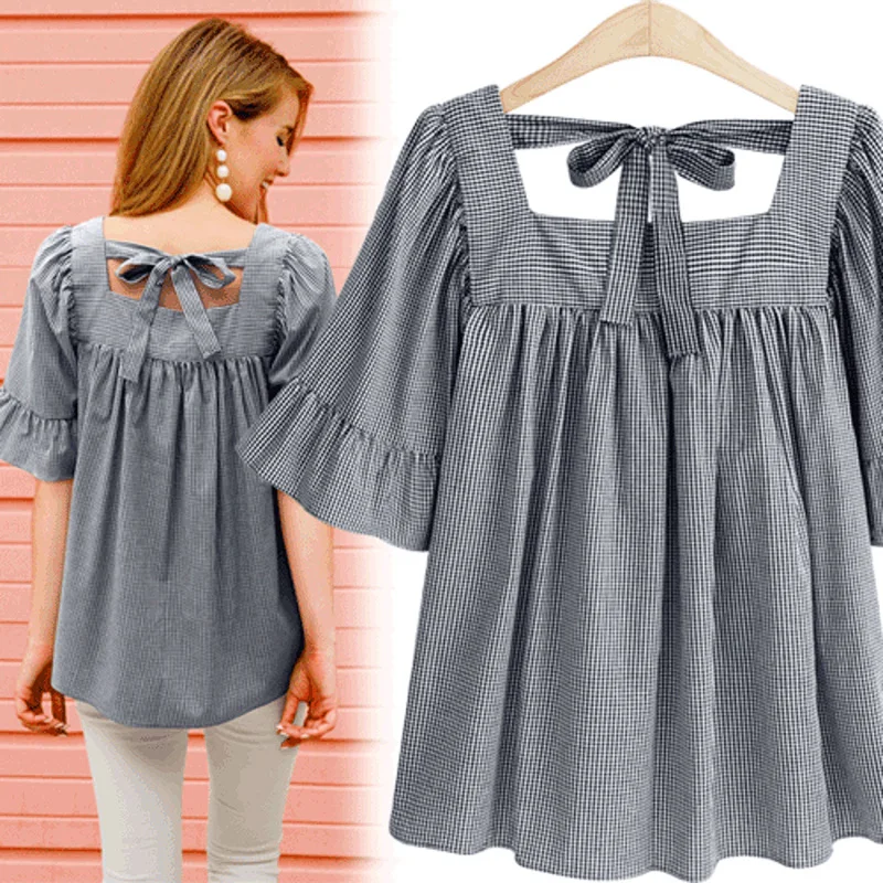 New Summer Blouse Cotton Plus Size Fashion Woman Blouses 2019 Sexy Shirt Women Bow Womens Top And Blouses plaid blouse women 5XL
New Summer Blouse Cotton Plus Size Fashion Woman Blouses 2019 Sexy Shirt Women Bow Womens Top And Blouses plaid blouse women 5XL