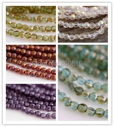 

5MM 150Pcs/Pack Mixed 5 Colors Pumpkin Shape Coloured Glaze Czech Glass Crystal Jewelry Beads