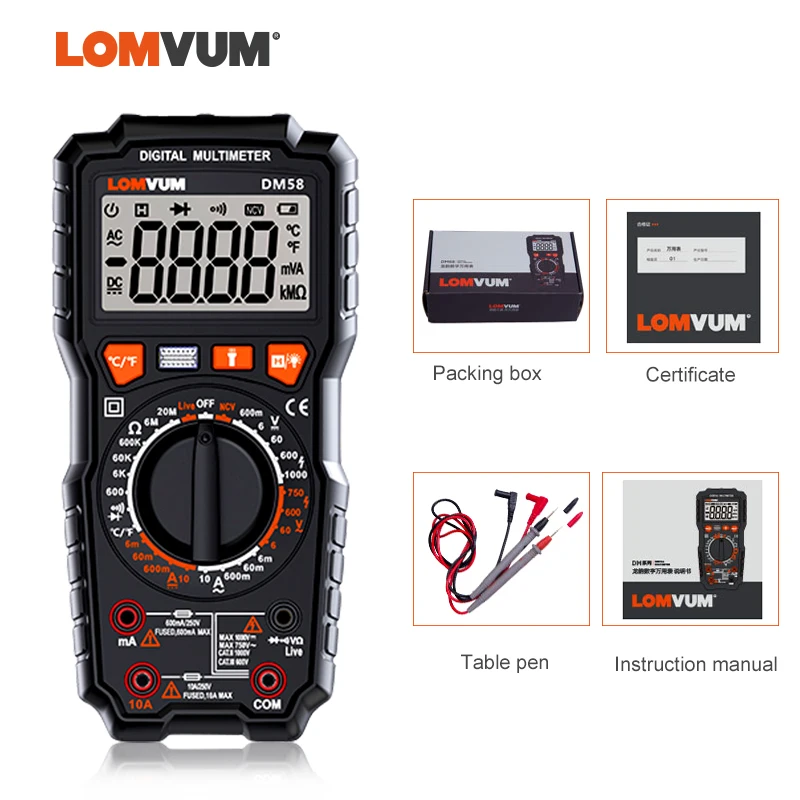 LOMVUM DM68 Ture RMS Digital Multimeter AC/DC Capacitance Temperature Tester LCD 6000 Counts Manual Range Multimeter LIVE Wire
LOMVUM DM68 Ture RMS Digital Multimeter AC/DC Capacitance Temperature Tester LCD 6000 Counts Manual Range Multimeter LIVE Wire