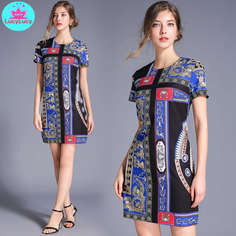 2019 summer European and American fashion new loose printed short-sleeved dress Knee-Length Zippers Short O-Neck
2019 summer European and American fashion new loose printed short-sleeved dress Knee-Length Zippers Short O-Neck