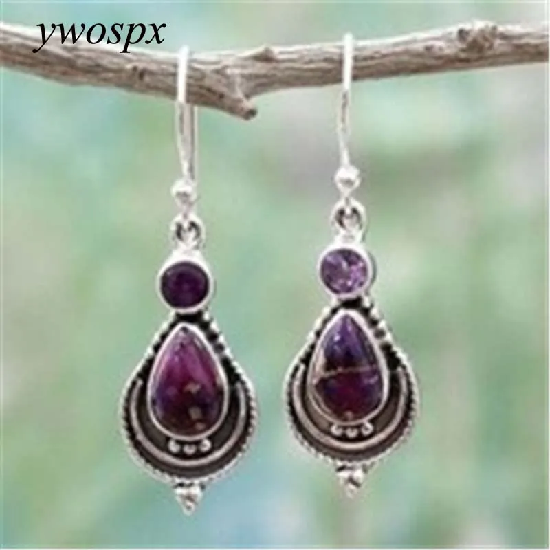 Vintage Purple Stone Silver Color Dangle Earrings for Women Jewelry Wedding Brincos Party Water Drop Earring Gifts Y30
Vintage Purple Stone Silver Color Dangle Earrings for Women Jewelry Wedding Brincos Party Water Drop Earring Gifts Y30