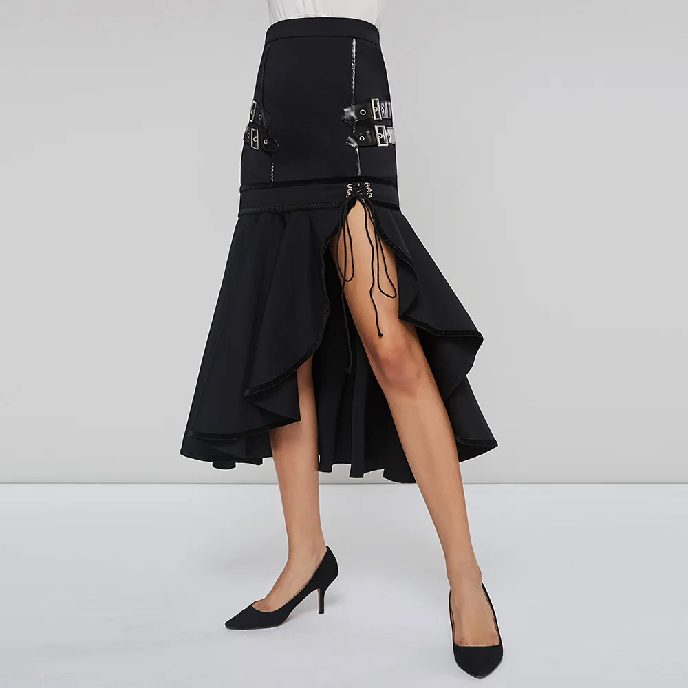 Rosetic Gothic Mermaid Skirts Women Black Trumpet Lace-up Retro Rock Button Asymmetrical Bottom Fashion Goth Female Skirt Autumn
Rosetic Gothic Mermaid Skirts Women Black Trumpet Lace-up Retro Rock Button Asymmetrical Bottom Fashion Goth Female Skirt Autumn